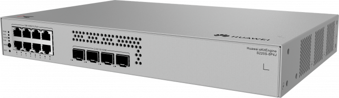 Коммутатор HUAWEI S220S-8P4J (L2, 8*10/100/1000BASE-T PoE+ ports 128W, 4*2.5GE SFP ports, AC power, Fanless)