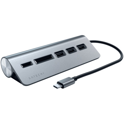 SATECHI Type-C Aluminum USB 3.0 Hub &amp; Card Reader Space Gray