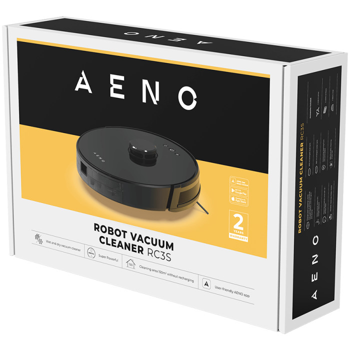 AENO Robot Vacuum Cleaner RC3S: wet & dry cleaning, smart control AENO App, powerful Japanese Nidec motor, turbo mode