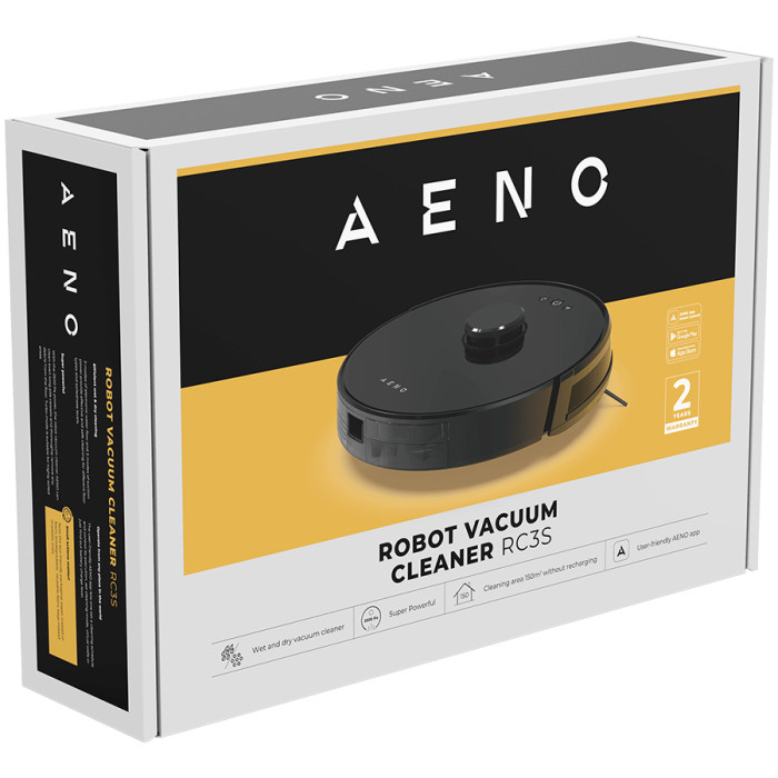 AENO Robot Vacuum Cleaner RC3S: wet & dry cleaning, smart control AENO App, powerful Japanese Nidec motor, turbo mode