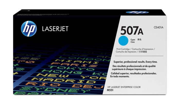 HP 507A Cyan Cartridge for Color LaserJet M551, up to 6000 pages.