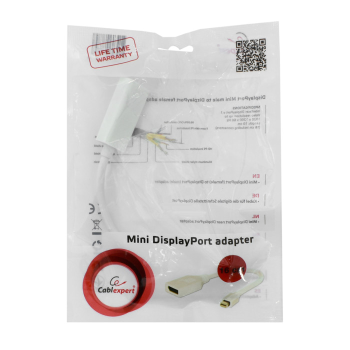 Converter, MiniDisplayPort m -> DisplayPort, Cablexpert A-mDPM-DPF-001-W, white