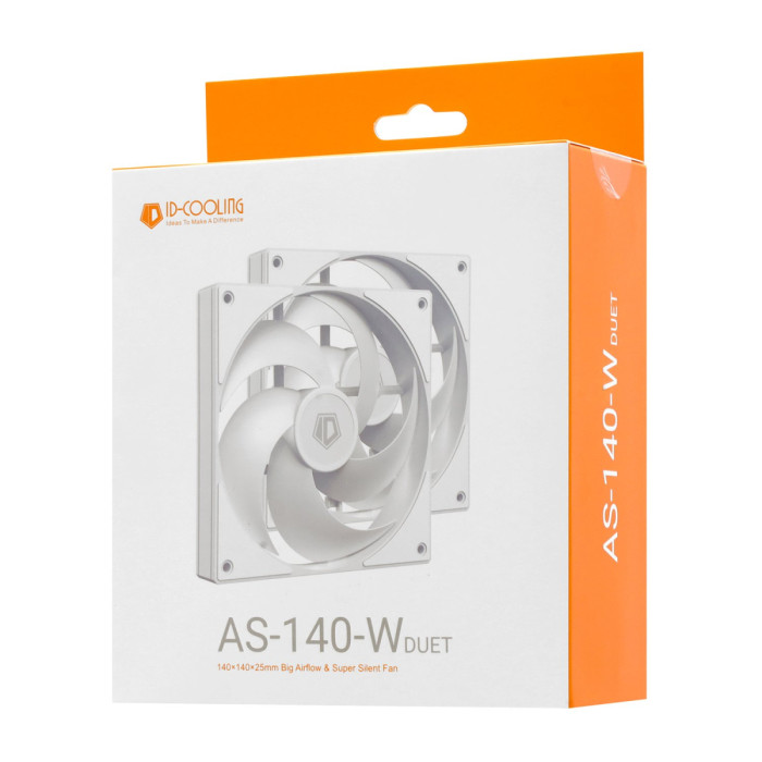 Fan kit for case, 14cm x 2, ID-Cooling AS-140-W DUET, 300-1800rpm, 72.2CFM, 24.9 dBA, 4pin