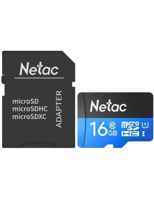 Карта памяти MicroSD 16GB Class 10 U1 Netac P500 NT02P500STN-016G-R с адаптером SD