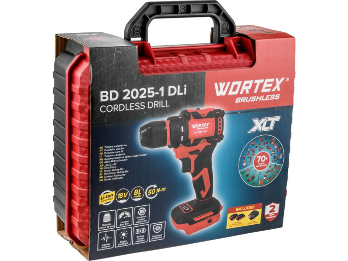 Аккум. дрель-шуруповерт WORTEX BD 2025-1 DLi в чем. ALL1 XLT БЕСЩЕТ, 18 В, 50 Н*м, 2х2 А*ч, БЗП 13 м