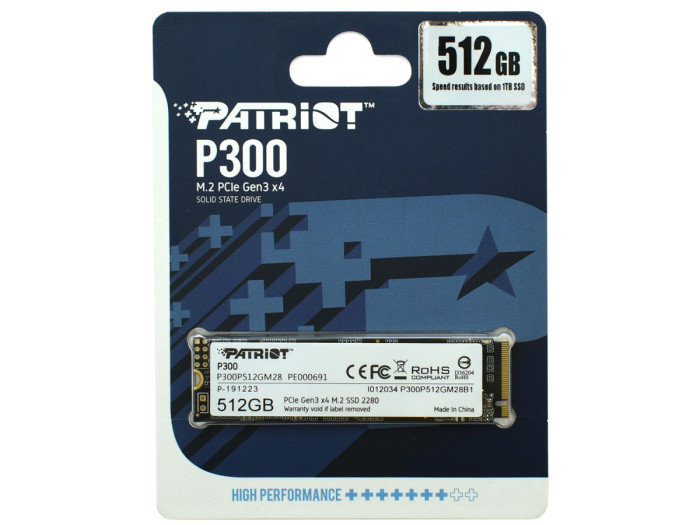 SSD M.2 PCIe  512 GB Patriot P300, P300P512GM28, PCIe Gen3 x4