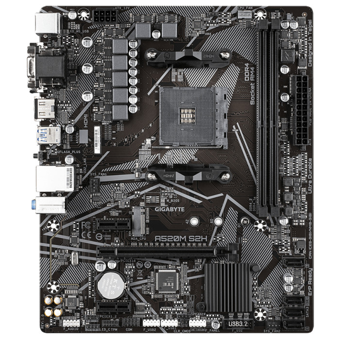 GIGABYTE MB AM4 A520 2 x DDR4 PCIe 3.0 1 x M.2 4 x SATA 1 x D-Sub port 1 x DVI-D port 1 x HDMI port Micro ATX