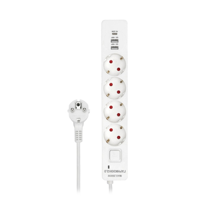 Сетевой фильтр Гарнизон, 2м, EPS-OP-4-CU2-W-2, 4розети, 2xUSB/1xType-C, 10A, white