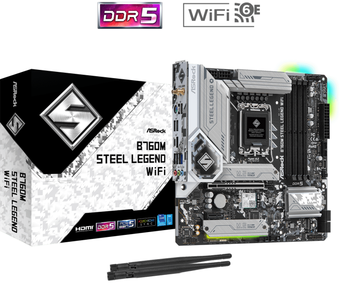 Материнская плата ASRock B760M STEEL LEGEND WIFI LGA1700 4xDDR5 4xSATA RAID 3xM.2 HDMI DP eDP mATX