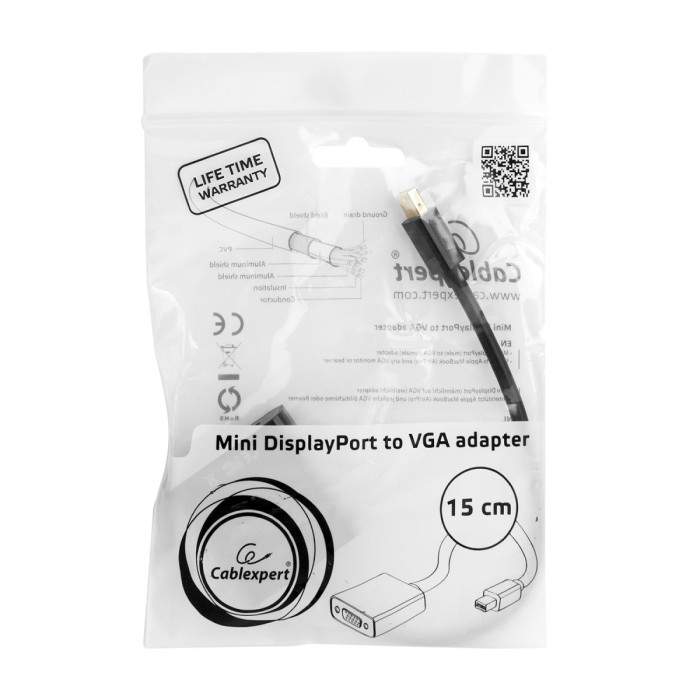 Converter, MiniDisplayPort m -> D-Sub (VGA) f, Cablexpert A-mDPM-VGAF-02, black