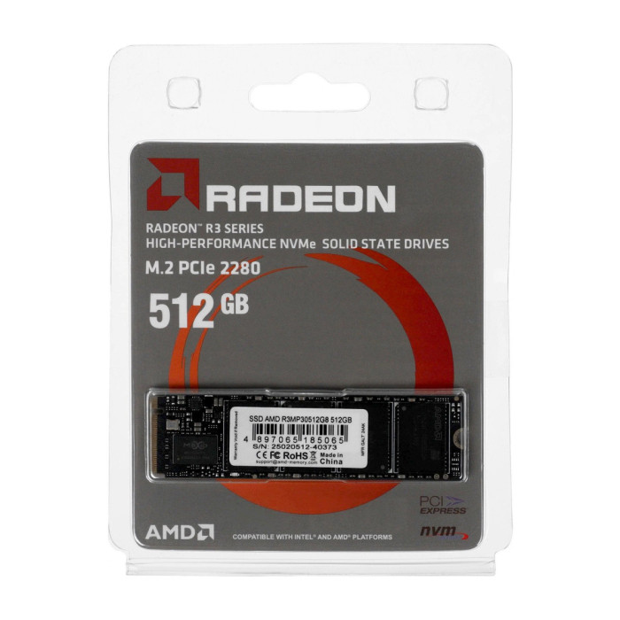 SSD M.2 PCIe  512 GB AMD Radeon R3, R3MP30512G8, PCIe 3.0 x4, NVMe 1.3