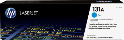 HP CF211A 131A Cyan LaserJet Toner Cartridge for LaserJet Pro 200 M251/Pro 200 M276, up to 1800 pages.