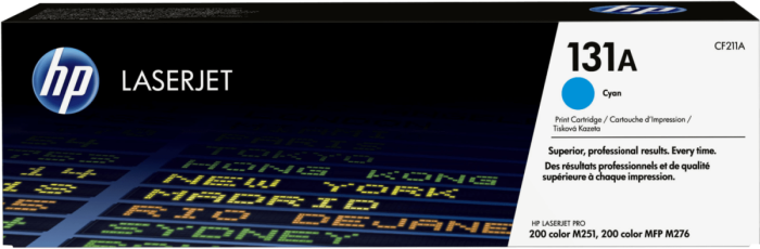 HP CF211A 131A Cyan LaserJet Toner Cartridge for LaserJet Pro 200 M251/Pro 200 M276, up to 1800 pages.