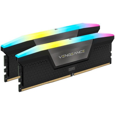 CORSAIR DDR5, 6200MT/s 32GB 2x16GB DIMM, 36-39-39-76, STD PMIC, XMP 3.0, VENGEANCE RGB DDR5 Black Heatspreader, Black PCB, 1.3V