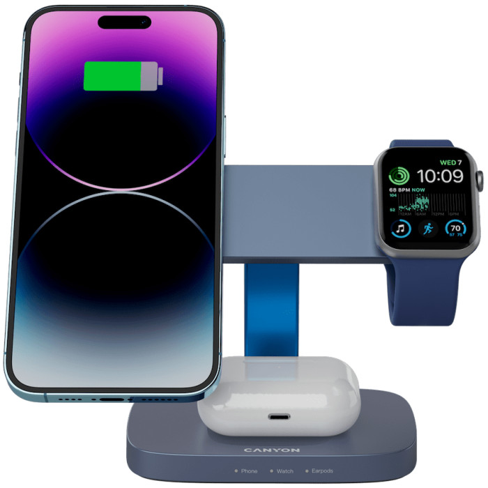 CANYON Wireless Charging Station Hexagon 310 3in1 DarkGrey/Blue