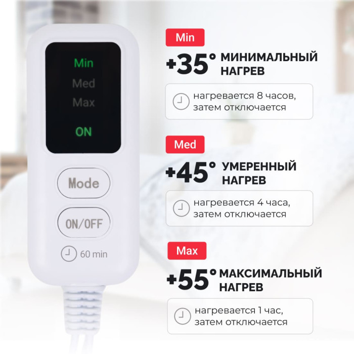 Электропростынь EcoSapiens Sofy квадраты 150х120 см
