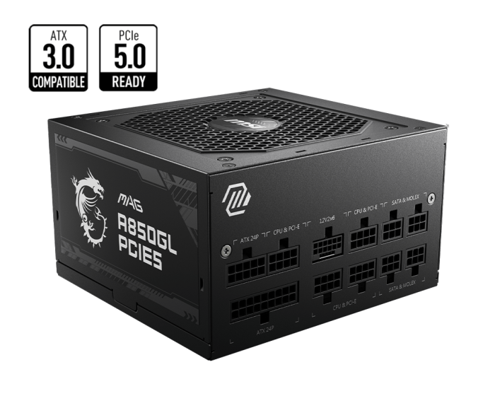 Блок питания MSI MAG  A850GL PCIE5, 850W, Active PFC, 80+ GOLD, Full Modular, MAG A850GL PCIE5