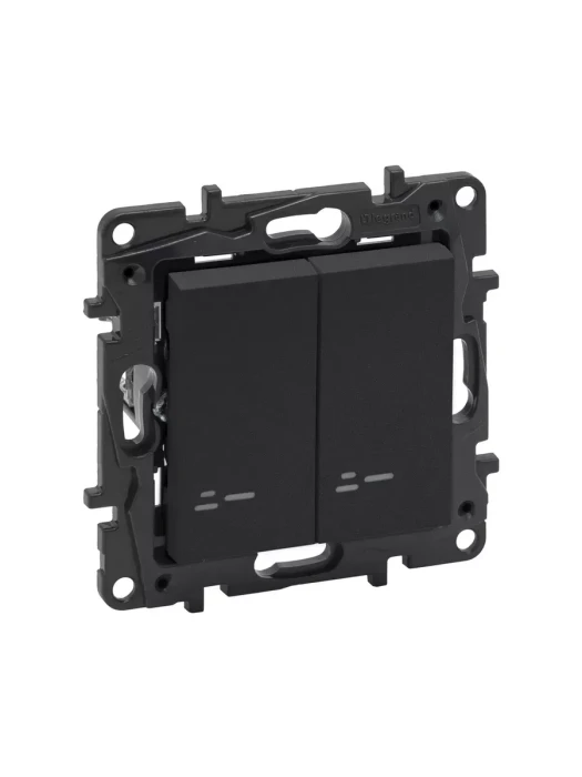 Выключатель двухклавишный Niloe Step 10А с подстветкой авт.клеммы Чёрный