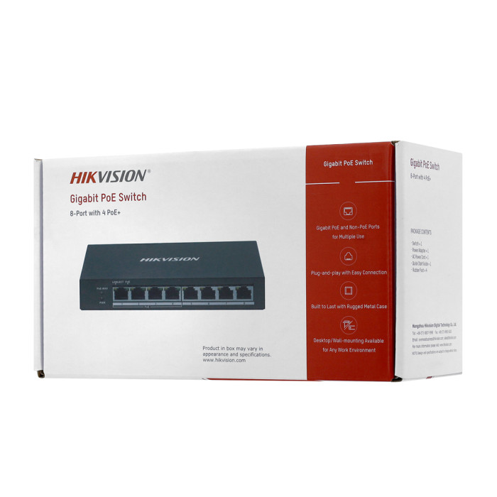 Switch  8 port 10/100/1000M Hikvision DS-3E0508P-O, 4xGE PoE, 4xRJ45 GE, PoE 60W, desktop