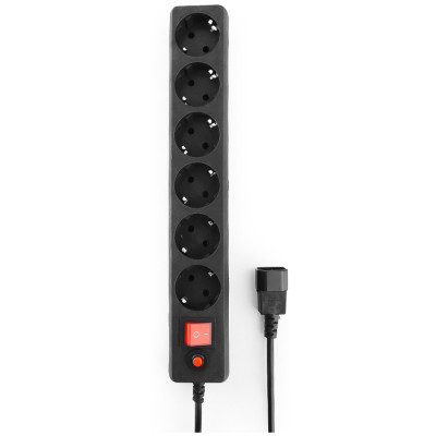 Сетевой фильтр Гарнизон, 0.5м, EHB-0, 6 розеток, C14/для ИБП, black