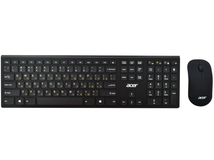 KeyBoard + mouse, USB, Wireless, Acer OKR030, 103+6 bottons, rus/lat, black