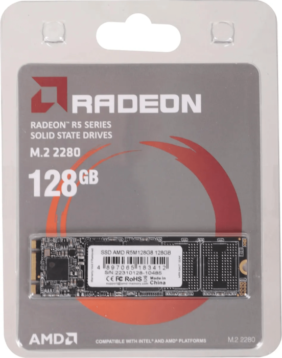Твердотельный накопитель  128GB SSD AMD RADEON R5 M.2 2280 SATA3 R542Mb/s, W453MB/s R5M128G8