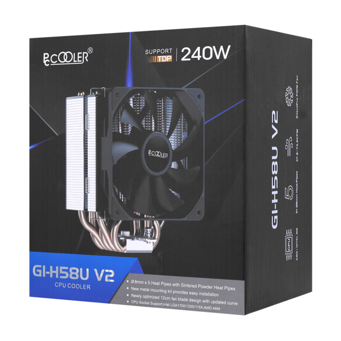 Cooler PCCooler, for S1200/115x/AMD, GI-H58U V2, 800-1800rpm, 240W