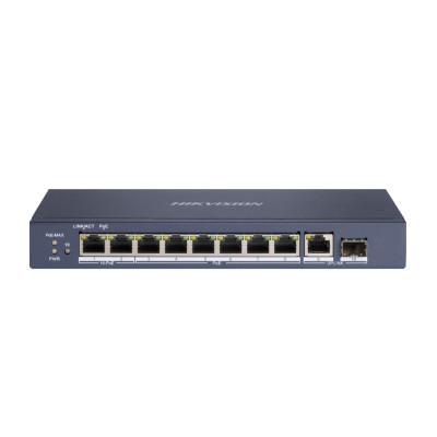Switch  8 port 10/100/1000M Hikvision DS-3E0510HP-E, 2xGE Hi-PoE, 1xGE RJ45, 1xSFP, PoE 110W