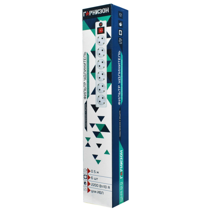 Сетевой фильтр Гарнизон, 0.5м, EHW-0, 6 розеток, C14/для ИБП, white
