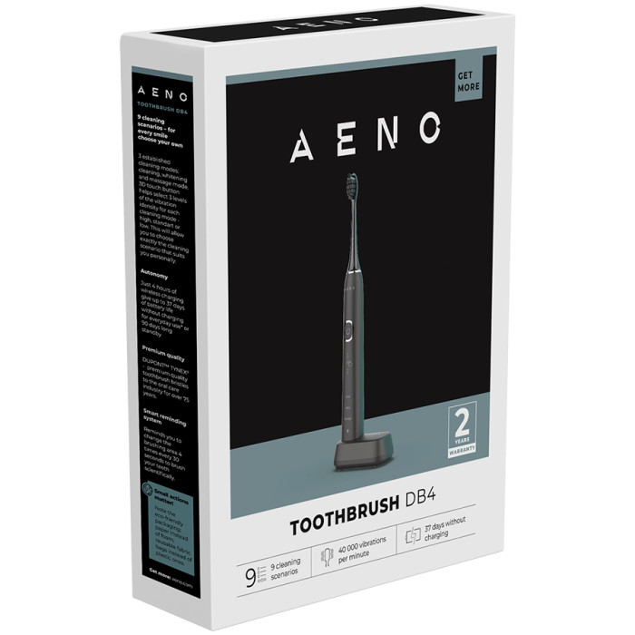 AENO Sonic Electric Toothbrush, DB4: Black, 9 scenarios, with 3D touch, wireless charging, 46000rpm, 40 days without charging, IPX7