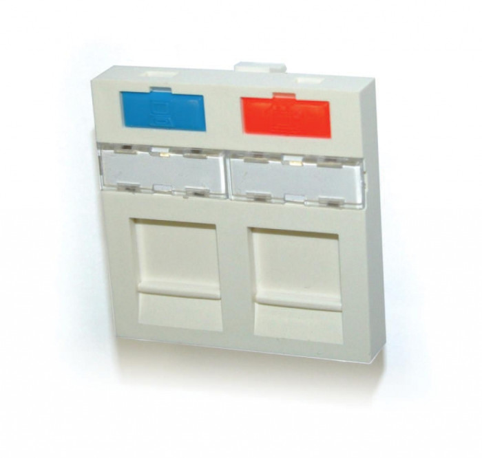 Face plate 45x45 for 2 Modular Jack RJ45 SL, with dust sutter, Flat, white