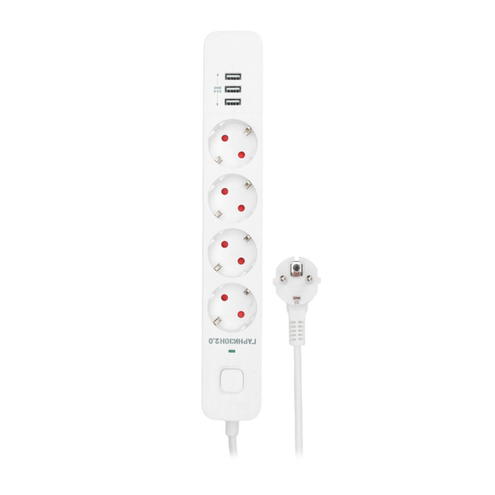 Сетевой фильтр Гарнизон, 2м, EPS-4-U3-W-2, 4розетки, 3xUSB, 10A, white