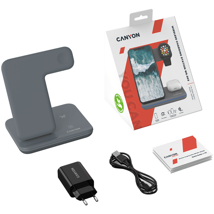 CANYON wireless charger WS-303 15W 3in1 Gray