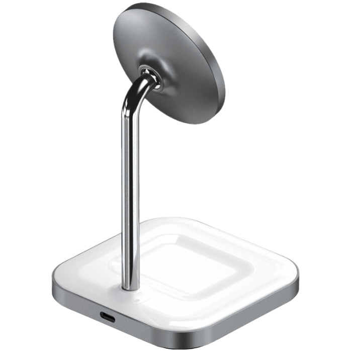 Беспроводное зарядное устройство-подставка Satechi Magnetic 2-in-1 Wireless Charging Stand. Материал алюминий. Цвет: серый космос.