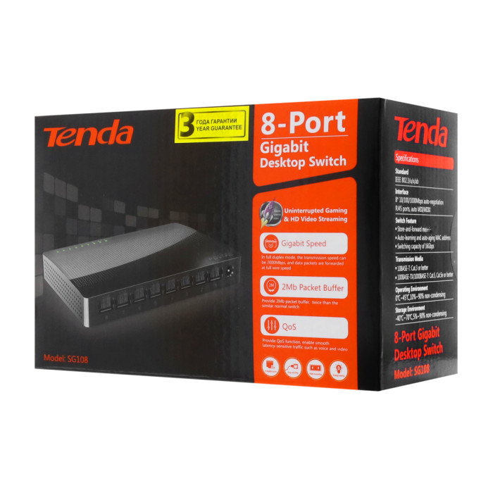 Switch  8 port 10/100/1000M Tenda SG108, Auto MDI/MDI-X, desktop