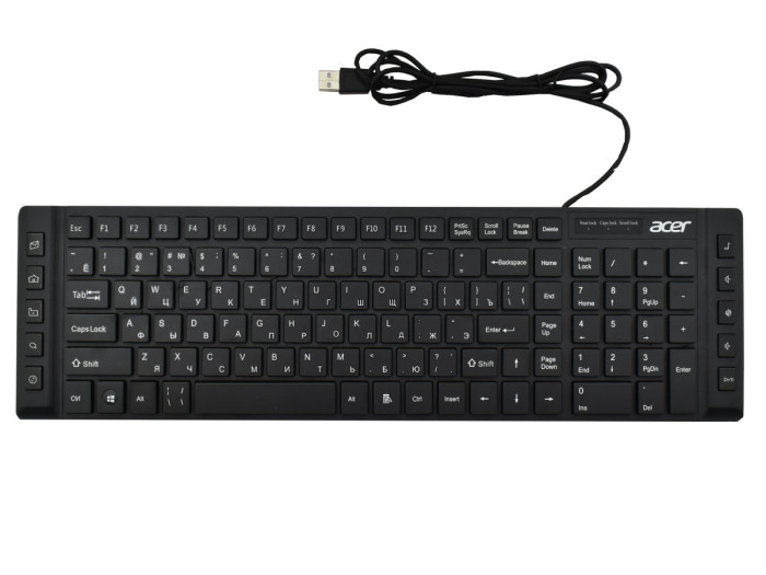 KeyBoard USB, Acer OKW010, 105+10 buttons, rus/lat,  black