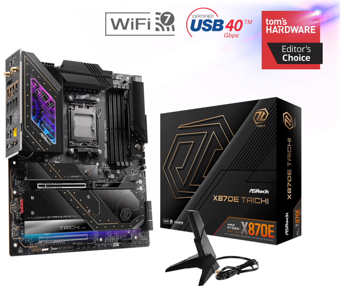 Материнская плата ASRock X870E TAICHI AM5 4xDDR5 6xSATA3 4xM.2 1xHDMI 2xType-C EATX
