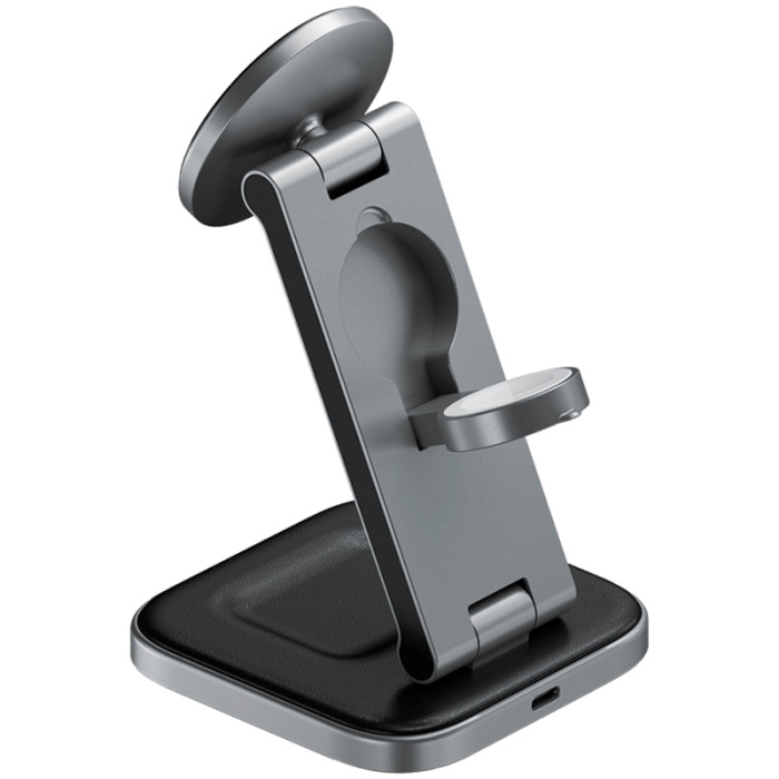 SATECHI 3-in-1 Foldable Qi2 Wireless Charging Stand (Space Gray) with Type A,C,G plugs