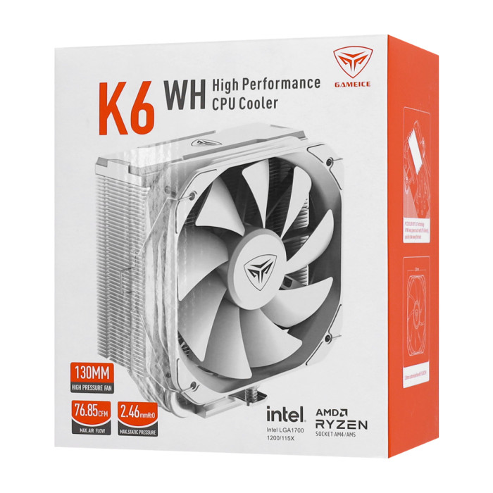 Cooler PCCooler, for S1700/1200/115x/AMD, K6 WH, 400-1600rpm, 240W, 76.85 CFM, 29 dBA, white
