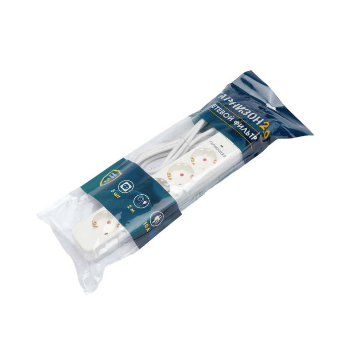 Сетевой фильтр Гарнизон, 2м, EPS-5-W-2, 5 розеток, 10A, White