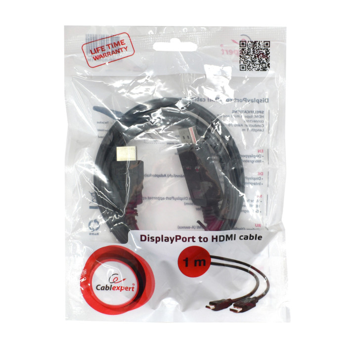 Cable SVGA, DisplayPort to HDMI, 1.0m, Cablexpert CC-DP-HDMI-1M