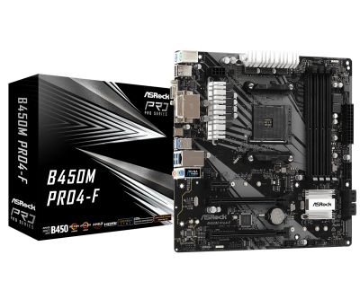 Материнская плата ASRock B450M PRO4-F AM4 4xDDR4 4xSATA3 RAID 1xUM.2 1xM.2 D-Sub DVI HDMI mATX