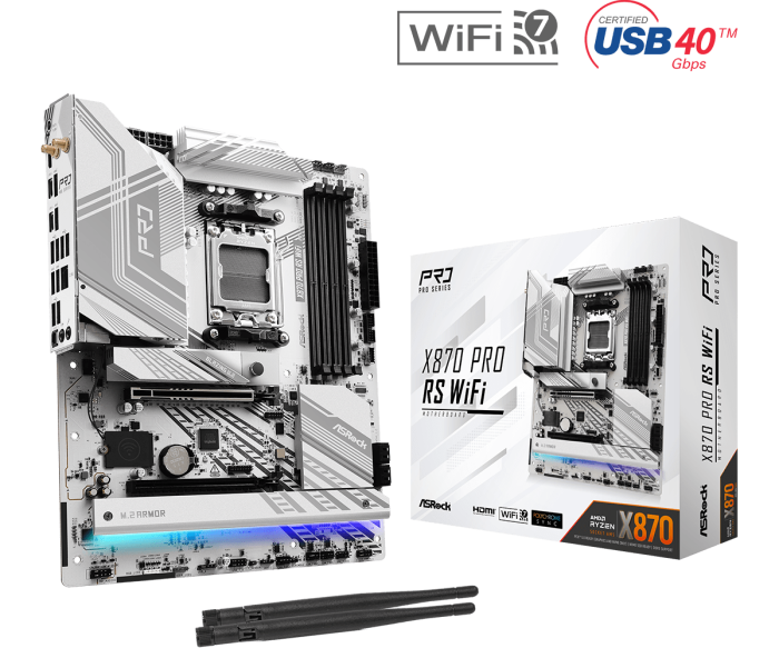 Материнская плата ASRock X870 PRO RS WIFI AM5 4xDDR5 4xSATA3 3xM.2 1xHDMI 2xType-C ATX