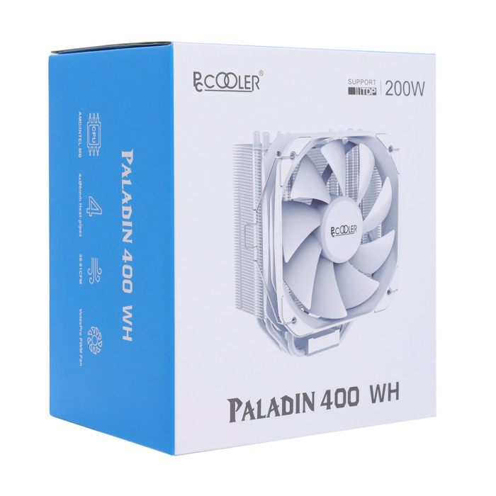 Cooler PCCooler, for S1700/1200/115x/AMD, PALADIN 400 WH, 400-1600rpm, 130cm fan, 200W, white