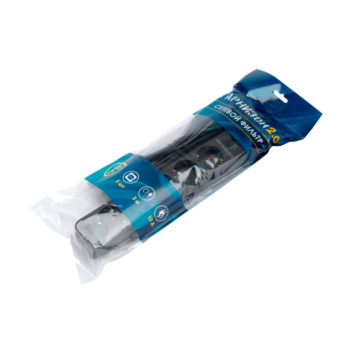 Сетевой фильтр Гарнизон, 3м, EPS-5-B-3, 5 розеток, 10A, black