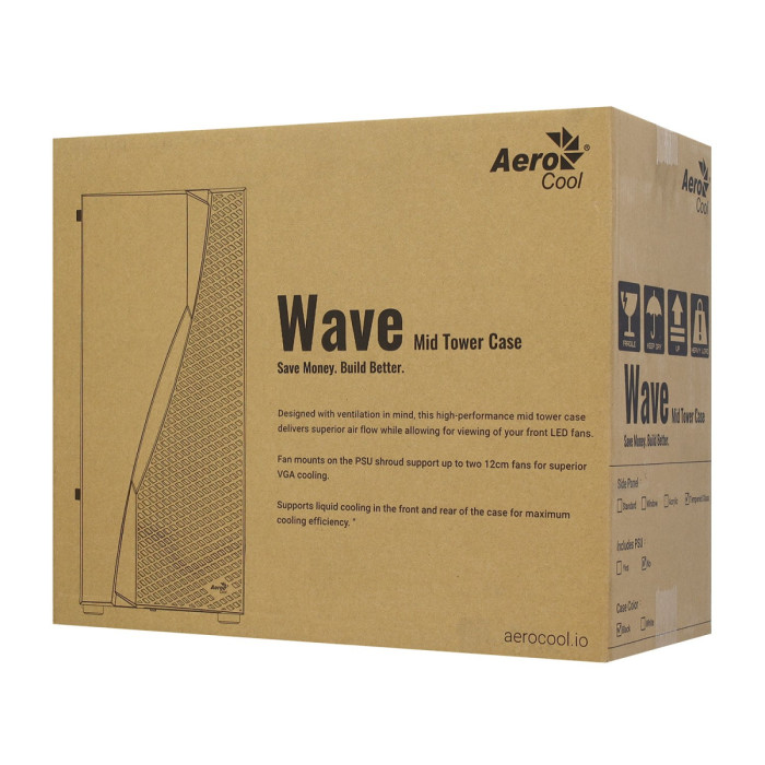 Case ATX midi tower AeroCool, Wave-G-BK-v2, (без БП), black