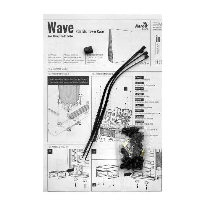 Case ATX midi tower AeroCool, Wave-G-BK-v2, (без БП), black