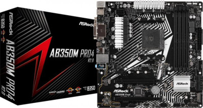 Материнская плата ASRock AB350M PRO4 R2.0 AM4 4xDDR4 4xSATA3.0 RAID D-Sub DVI HDMI mATX