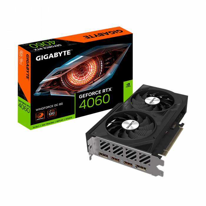 Видеокарта Gigabyte GeForce RTX 4060 WINDFORCE OC 8G, GDDR6, 128Bit Interface, 3072 Cuda Cores, HDMI, DP, BOX