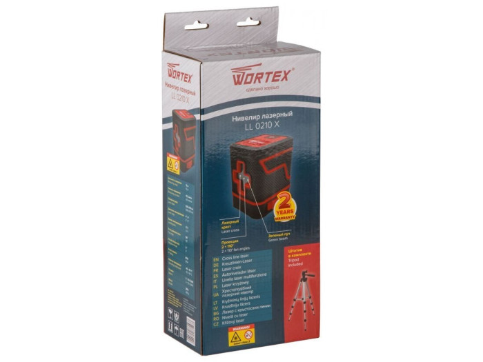 Нивелир лазерный Wortex LL 0210 X со штативом в кор. 2х110°, до 15 м, +/- 0.3 мм/м, зеленый